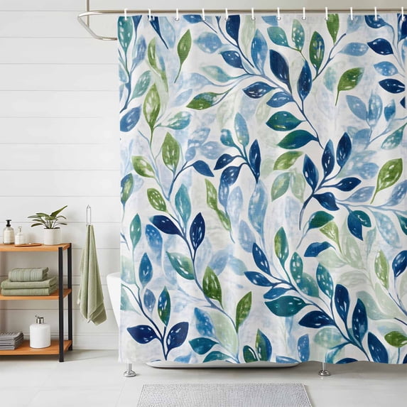 Shower Curtain Spring Leaves Shower Curtains for Bathroom Decor, Waterproof Polyester Shower Curtain Set with Hooks, Extra Long 72" x 78" Green Blue Leaf