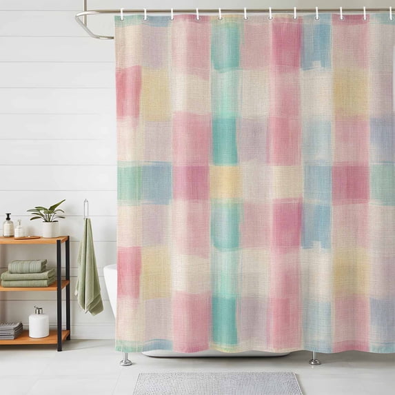 Shower Curtain Spring Watercolor Shower Curtains for Bathroom Decor, Waterproof Polyester Shower Curtain Set with Hooks, Small Stall Size 36" x 72" Pastoral Check