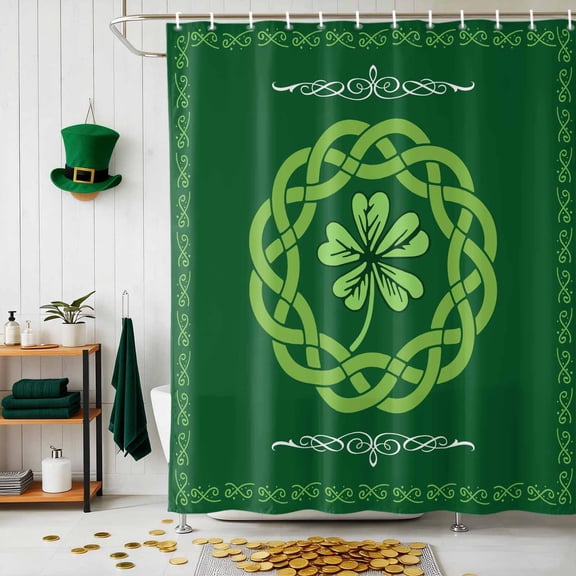 Shower Curtain, St. Patrick's Day Celtic Cone Waterproof Shower Curtain Set with Hooks for Bathroom Showers,Stalls and Bathtubs,72x72In Farm Green Lucky Shamrock