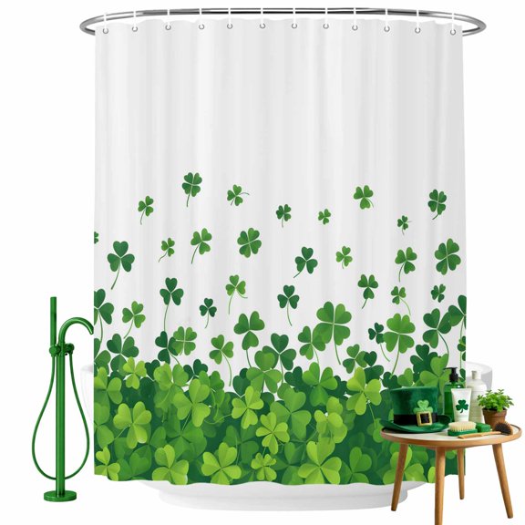 Shower Curtain, St Patrick's Day Spring Clovers Waterproof Shower Curtain Set with Hooks for Bathroom Showers,Stalls and Bathtubs,36x72In Irish Green Lucky Leaves