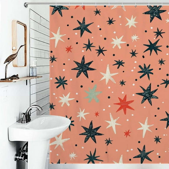 Shower Curtain Star Pattern Polyester Waterproof Home Ration Curtain With Hook