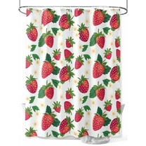 Shower Curtain Strawberry Bathroom Curtains with Hooks, Waterproof Fabric Cute Floral Fruit Bath Shower Curtains Set for Bathroom Bathtubs Decor 36x72 Inch