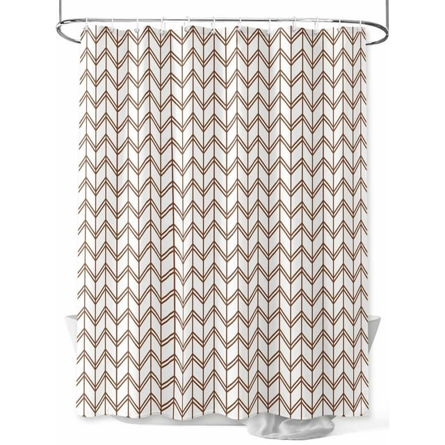 Shower Curtain, Striped Abstract Chevron Pattern Brown Line Washable Shower Curtain with Hooks Bath Decor Fabric Shower Curtains for Bathroom, Hotel, Stalls, Bathtubs, 72x72 Inch