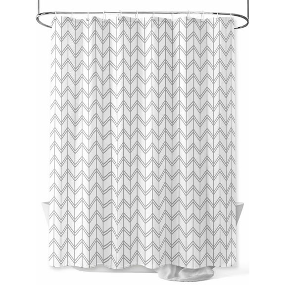 Shower Curtain, Striped Abstract Chevron Pattern Gray Line Washable Shower Curtain with Hooks Bath Decor Fabric Shower Curtains for Bathroom, Hotel, Stalls, Bathtubs, 54x78 Inch