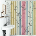 thumbnail image 1 of Shower Curtain Striped Fabric Floral Design Leaves Bathroom Waterproof Polyester Home Ration Curtain With Hook, 1 of 4