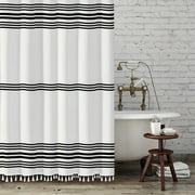 Seasonwood Shower Curtain Striped with Tassel Modern Bathroom Curtains, Fabric Black and White Waterproof, 12 pcs Hooks,72x72 inch
