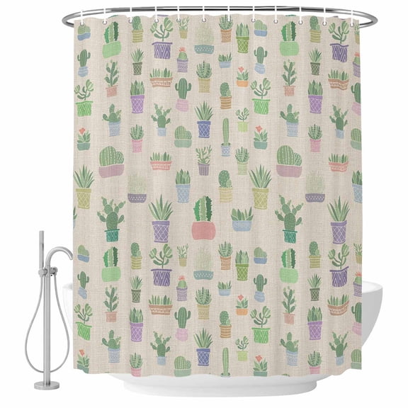 Shower Curtain Succulents Oasis Cactus Waterproof Polyester Bathroom Curtain Spring Plant Decorative Bath Accessory for Shower, Tub, and Bathroom Decor 72 x 72 In