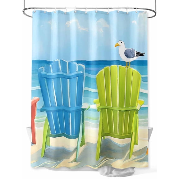 Shower Curtain, Summer Beach Beach Chair Seagull Retro Washable Shower Curtain with Hooks Bath Decor Fabric Shower Curtains for Bathroom, Hotel, Stalls, Bathtubs, 36x72 Inch