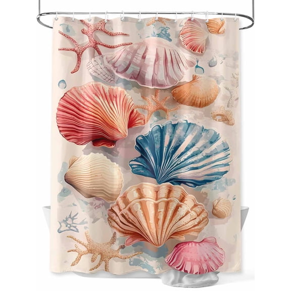 Shower Curtain, Summer Beach Colorful Seashell Vintage Coastal Washable Shower Curtain with Hooks Bath Decor Fabric Shower Curtains for Bathroom, Hotel, Stalls, Bathtubs, 72x72 Inch