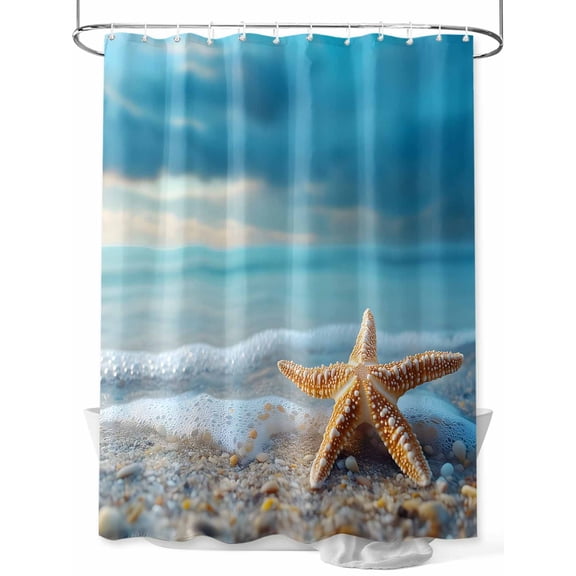 Shower Curtain Summer Beach Starfish Bathroom Curtains with Hooks, Waterproof Fabric Blue SKy Bath Shower Curtains Set for Bathroom Bathtubs Decor 36x72 Inch