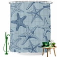 thumbnail image 1 of Shower Curtain, Summer Blue Sea Stars on Wood Board Waterproof Shower Curtain Set with Hooks for Bathroom Showers,Stalls and Bathtubs,36x72In Marine Life, 1 of 9