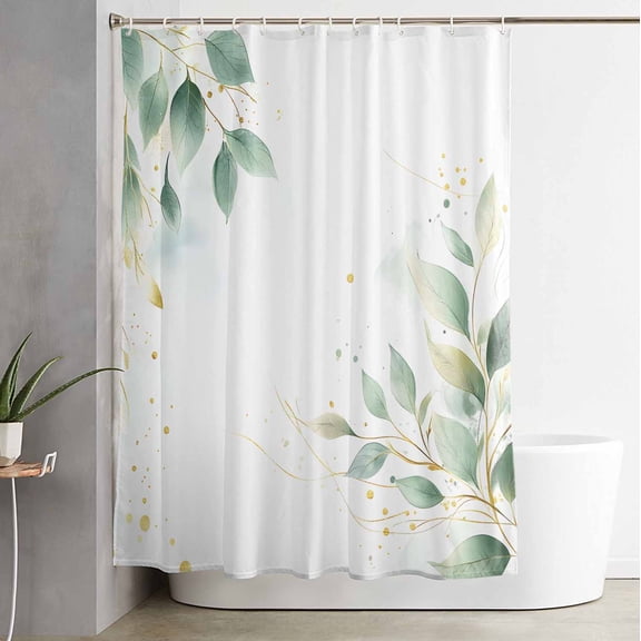 Shower Curtain, Summer Green Botanical Waterproof Shower Curtain Set with Hooks for Bathroom Showers,Stalls and Bathtubs,72x84In Watercolor Country Plant