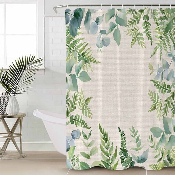 Shower Curtain, Summer Green Eucalyptus Leaf Waterproof Shower Curtain Set with Hooks for Bathroom Showers,Stalls and Bathtubs,60x72In Farm Foliage Retro Linen