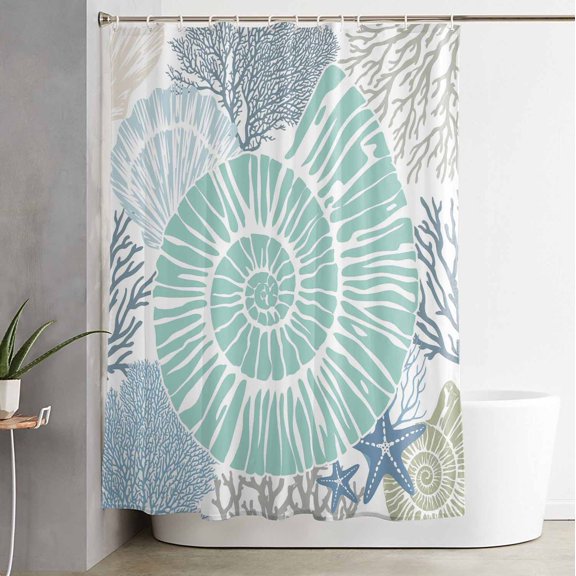 Shower Curtain Summer Nautical Conch Coral Waterproof Shower Curtain Set with Hooks for Bathroom Showers,Stalls and Bathtubs,54x78InSeaside Abstract Starfish