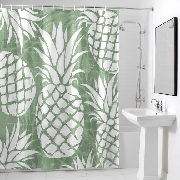 Shower Curtain,Summer Pineapple Sage Green Waterproof Shower Curtain Set with Hooks for Bathroom Showers,Stalls and Bathtubs,36x72in,Farm Fruit Harvest