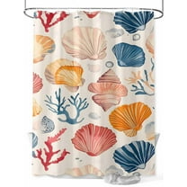 Shower Curtain, Summer Red Orange Navy Blue Seashell Conch Coral Washable Shower Curtain with Hooks Bath Decor Fabric Shower Curtains for Bathroom, Hotel, Stalls, Bathtubs, 36x78 Inch