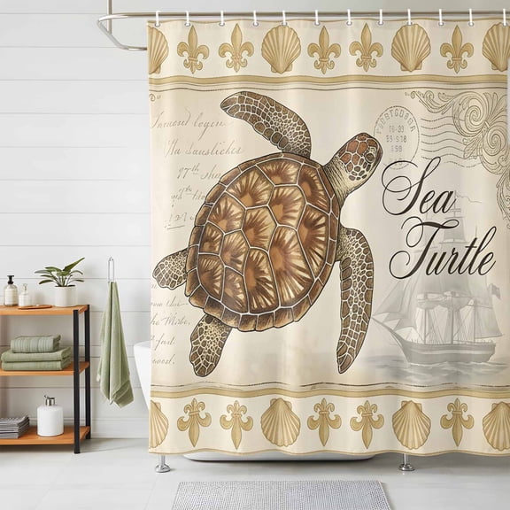 Shower Curtain,Summer Sea Turtle Shell Waterproof Shower Curtain Set with Hooks for Bathroom Showers,Stalls and Bathtubs,72x72in,Vintage Nautical Sailboat