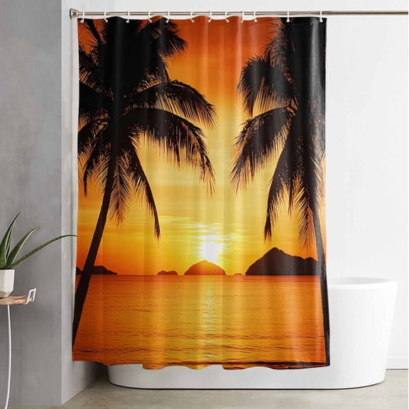 Shower Curtain Summer Sunset Beach Coconut Tree Shadow Waterproof Shower Curtain Set with Hooks for Bathroom Showers,Stalls and Bathtubs,54x78InSeaside Coastal