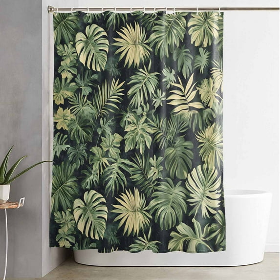 Shower Curtain, Summer Tropical Plant Monstera Leaf Waterproof Shower Curtain Set with Hooks for Bathroom Showers,Stalls and Bathtubs,72x84In Watercolor Leaves Seamless
