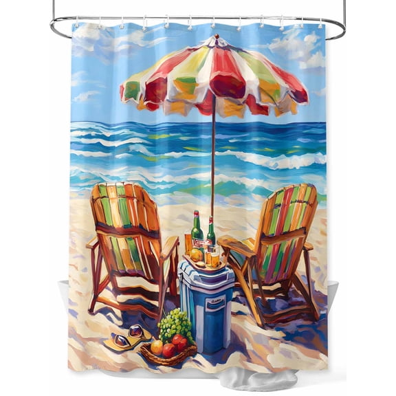 Shower Curtain, Summer Vacation Ocean Beach Beer Fruit Sun Umbrella Washable Shower Curtain with Hooks Bath Decor Fabric Shower Curtains for Bathroom, Hotel, Stalls, Bathtubs, 36x72 Inch