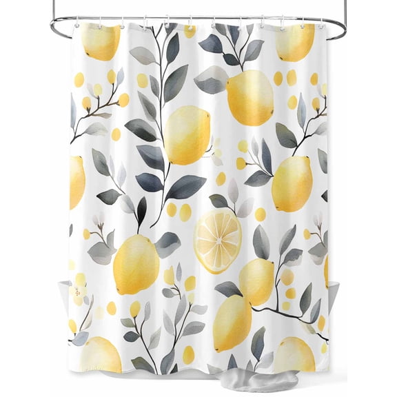 Shower Curtain, Summer Yellow Lemon Grey Eucalyptus Leaf Fruit Washable Shower Curtain with Hooks Bath Decor Fabric Shower Curtains for Bathroom, Hotel, Stalls, Bathtubs, 60x72 Inch