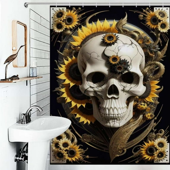 Shower Curtain Sunflower Skull Bathroom Waterproof Polyester Home Ration Curtain With Hook