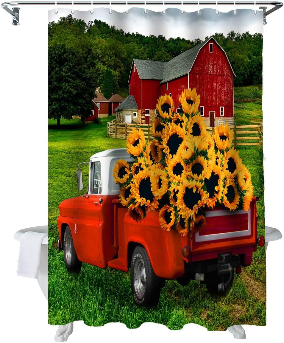Shower Curtain Sunflower Truck Shower Curtains for Bathroom Decor Farm