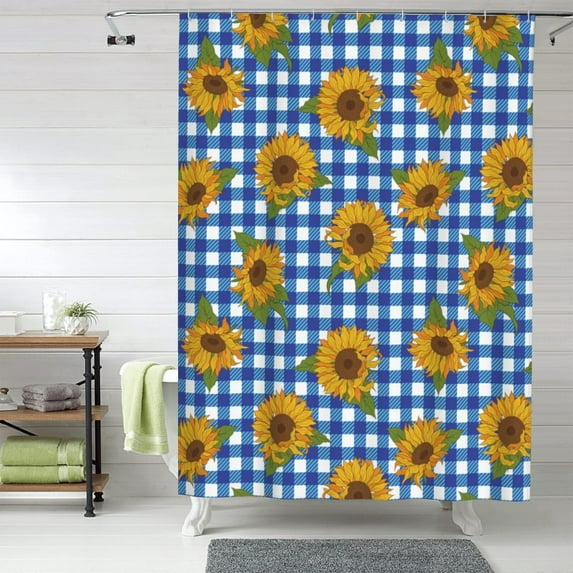 Shower Curtain, Sunflowers Square Waterproof Fabric Plastic Shower Curtain, Drying Fast Bathroom Curtain with 9 Buttonholes, Ruffle Shower Curtain 60x72in
