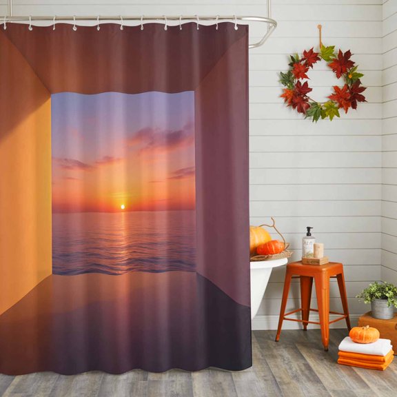 Shower Curtain,Sunrise Sunset at Sea Spatial Geometric Waterproof Shower Curtain Set with Hooks for Bathroom Showers,Stalls and Bathtubs,36x72in,Minimalist