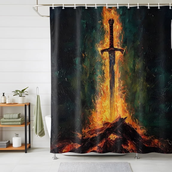 Shower Curtain,Sword in Fire Waterproof Shower Curtain Set with Hooks for Bathroom Showers,Stalls and Bathtubs,72x72in,Burning Wood Art