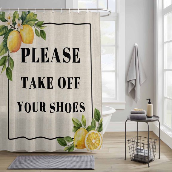 Shower Curtain, Take off Your Shoes Waterproof Shower Curtain Set with Hooks for Bathroom Showers,Stalls and Bathtubs,36x72In Vintage Yellow Fruit Lemon on Burlap