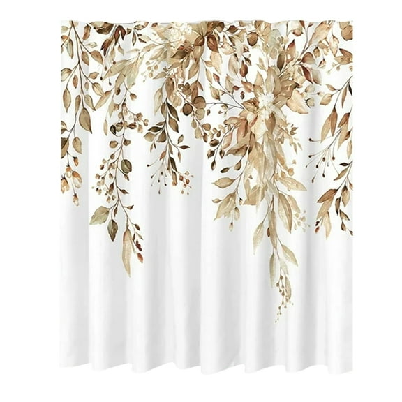 Shower Curtain,Tan Shower Curtain Sets Watercolor Brown Leaves On The Top Plant With Floral Bathroom Decoration With Hooks