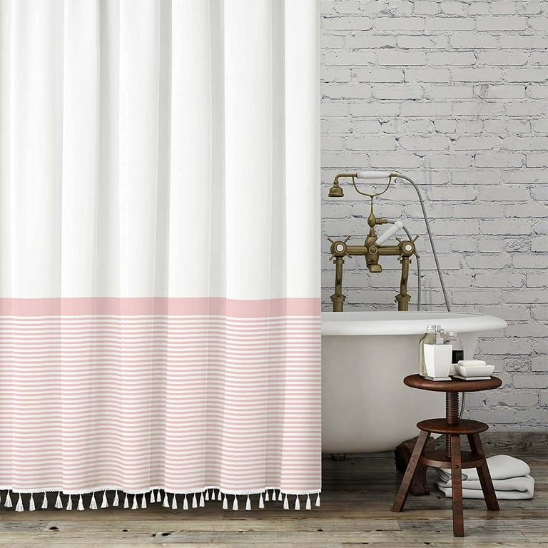 Shower Curtain Tassel Modern Farmhouse Pink Striped Shower Curtain with  Tassels for Bathroom Decor 72x72 