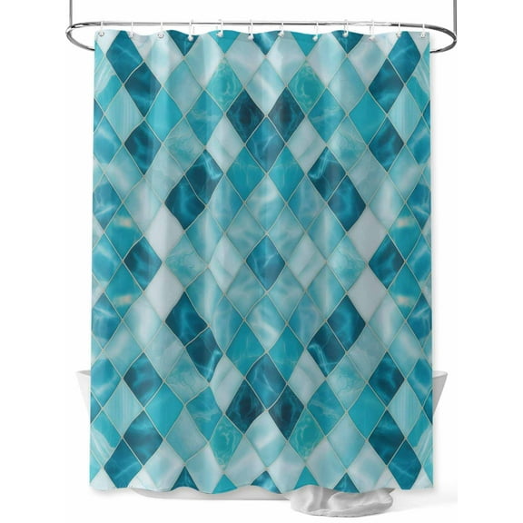Shower Curtain Teal Blue Diamond Bathroom Curtains with Hooks, Waterproof Fabric Modern Geometric Lines Bath Shower Curtains Set for Bathroom Bathtubs Decor 72x72 Inch