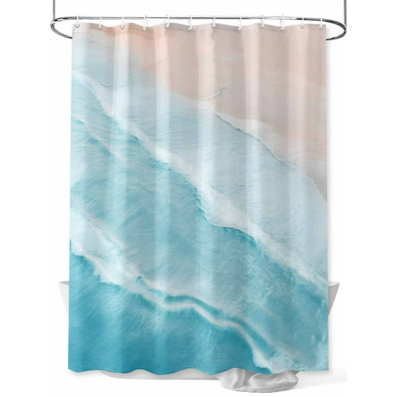 Shower Curtain Teal Blue Ocean Waves Shower Curtains for Bathroom, Waterproof Polyester Shower Curtain Set with Hooks, Extra Long 72" x 84" Ombre Beach