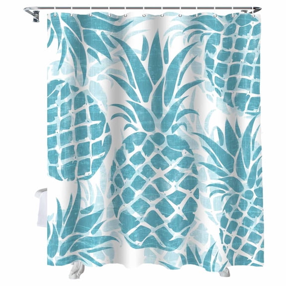 Shower Curtain Teal Blue Pineapple Shower Curtains for Bathroom Bathtub, Waterproof Fabric Shower Curtain Set with Hooks, Extra Long 72" x 78" Summer Tropical Fruit Leaves
