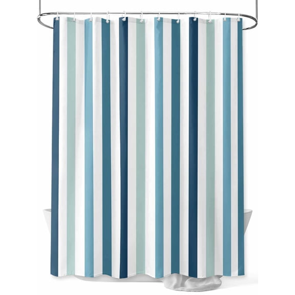 Shower Curtain Teal Blue White Stripes Bathroom Curtains with Hooks, Waterproof Fabric Lines Striped Bath Shower Curtains Set for Bathroom Bathtubs Decor 72x72 Inch