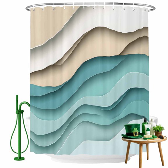Shower Curtain, Teal Brown Gradient Water Ripple Waterproof Shower Curtain Set with Hooks for Bathroom Showers,Stalls and Bathtubs,36x72In Abstract Geometric