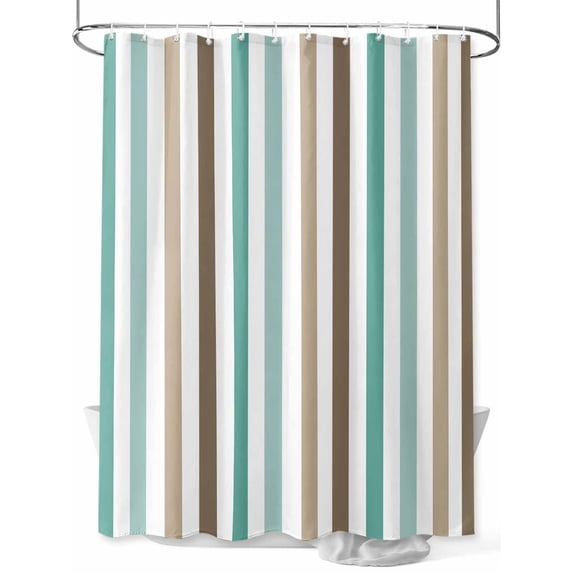Shower Curtain Teal Brown Khaki Stripes Bathroom Curtains with Hooks, Waterproof Fabric Lines Striped Bath Shower Curtains Set for Bathroom Bathtubs Decor 36x72 Inch