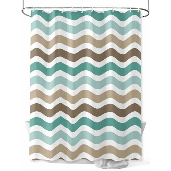 Shower Curtain Teal Brown Stripe Waves Bathroom Curtains with Hooks, Waterproof Fabric Lines Striped Bath Shower Curtains Set for Bathroom Bathtubs Decor 72x72 Inch