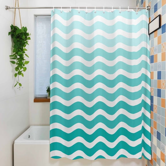 Shower Curtain,Teal Gradient Water Ripple Waterproof Fabric Bath Curtains with Hooks Turquoise Abstract Geometric Washable Bathroom Shower Curtains for Home Hotel Decor,36x72 Inch