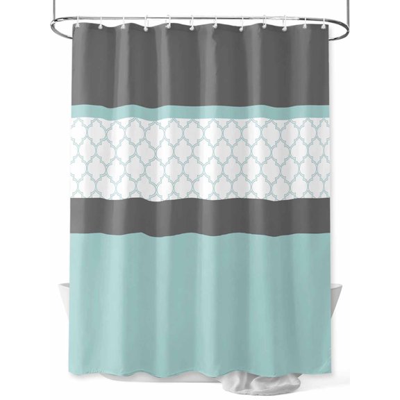 Shower Curtain Teal Gray Geometric Bathroom Curtains with Hooks, Waterproof Fabric Stitching Morocco Pattern Bath Shower Curtains Set for Bathroom Bathtubs Decor 72x72 Inch