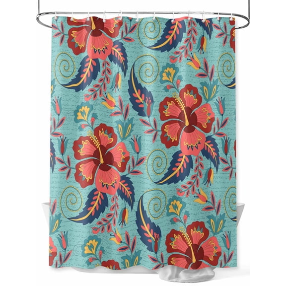 Shower Curtain Teal Red Boho Floral Bathroom Curtains with Hooks, Waterproof Fabric Vintage Abstract Flower Bath Shower Curtains Set for Bathroom Bathtubs Decor 36x72 Inch