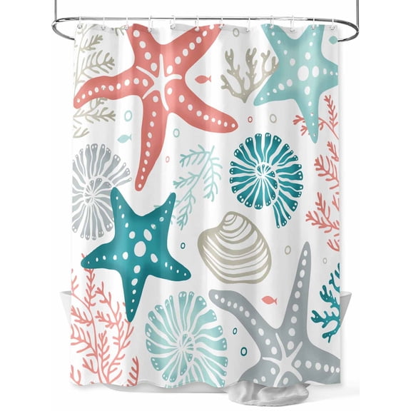 Shower Curtain Teal Starfish Shower Curtains for Bathroom, Waterproof Polyester Shower Curtain Set with Hooks, Standard Size 72" x 72" Marine Life Ocean Coastal Coral