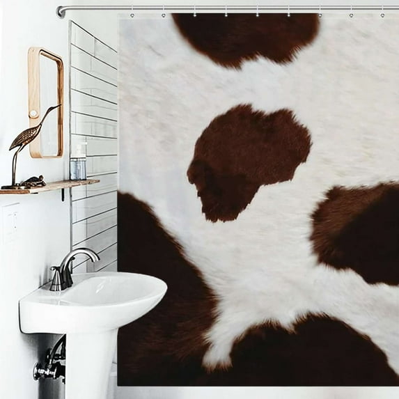 Shower Curtain Texture Of Brown Cowhide With Brown Spots Bathroom Waterproof Polyester Home Ration Curtain With Hook