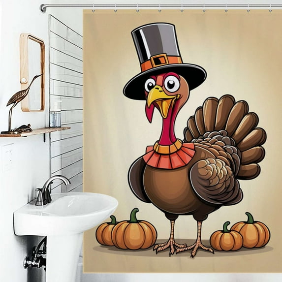 Shower Curtain Thanksgiving Turkey Pilgrim-2 Polyester Waterproof Home Ration Curtain With Hook