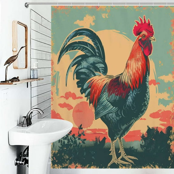 Shower Curtain The Rooster Bright Colors Bath Curtain Polyester Fabric Bathroom Ration With Hooks