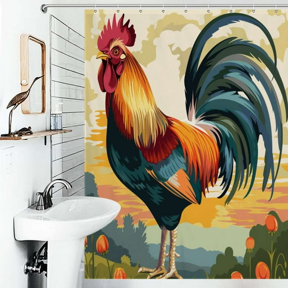 Shower Curtain The Rooster Bright Colors Bath Curtain Polyester Fabric Bathroom Ration With Hooks