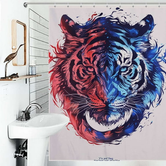 Shower Curtain Tiger Yin Yang Art Print Polyester Waterproof Home Ration Curtain With Hook