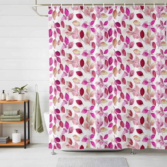 Shower Curtain Tree Leaf Shower Curtains for Bathroom Decor, Waterproof Polyester Shower Curtain Set with Hooks, Small Stall Size 36" x 72" Watercolor Red Pink